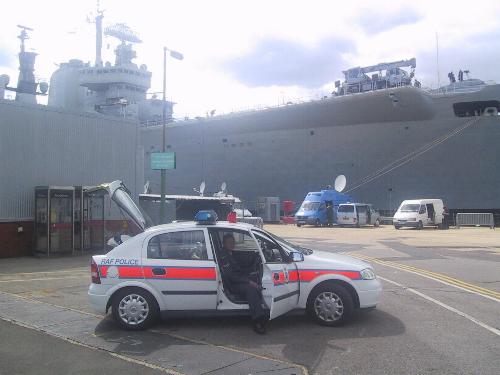 RAF Police in front of HMS Ark Royal